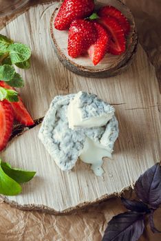 gourmet goat cheese with mold and soft liquid core . High quality photo