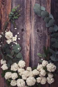 rustic style floral composition with white spring flowers. High quality photo