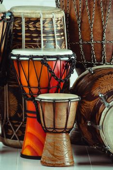 variation of ethnic drums different sizes from small to huge