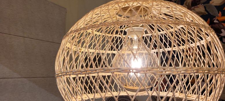 filament lamp lighting with rustic straw screen finish made by hand, straw chandelier