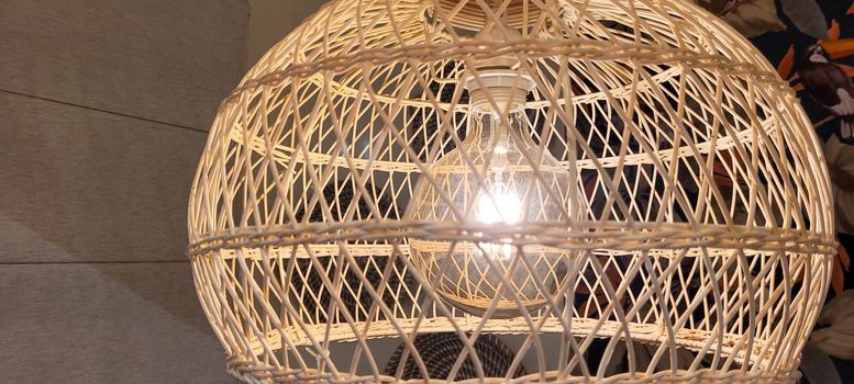 filament lamp lighting with rustic straw screen finish made by hand, straw chandelier