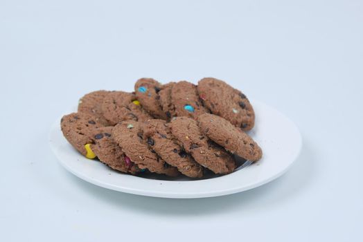 chocolate chip cookies on table close up .