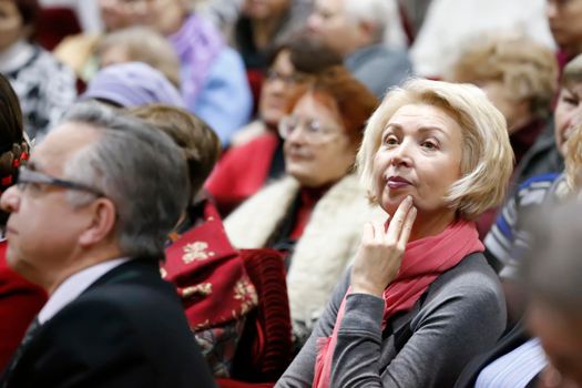 Belarus, the city of Gomel, December 16, 2016. The Lenin Library. Viewer.Woman in the auditorium