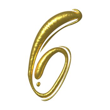 Golden shiny unique calligraphic numeral SIX 6