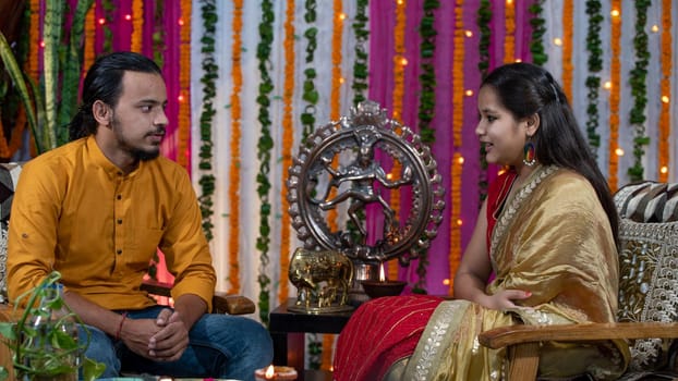 Indian children wearing ethnic Indian dress during Raksha Bandhan, a festival to celebrate the bond between brother-sister. Decoration in Indian houses.