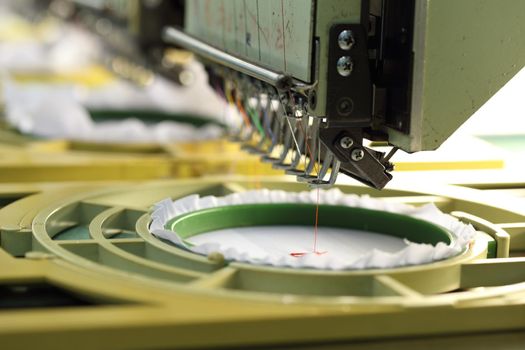 closed-up of Machine embroidery is an embroidery process whereby a sewing machine