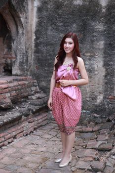 Female in Thai traditional dress at  historical park