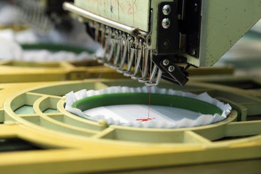 closed-up of Machine embroidery is an embroidery process whereby a sewing machine