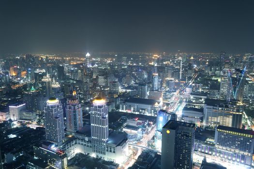 Bangkok city top view at night, Thailand