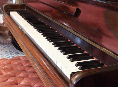 piano keys and wood grain of classic piano