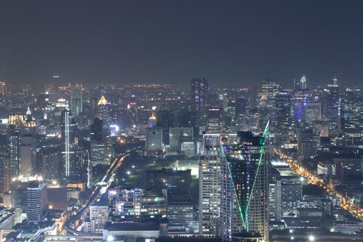 Bangkok city top view at night, Thailand