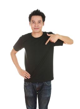 man with blank black  t-shirt isolated on white background