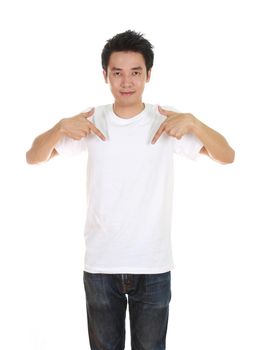 man with blank t-shirt isolated on white background