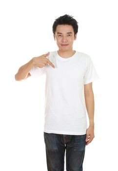 man with blank t-shirt isolated on white background