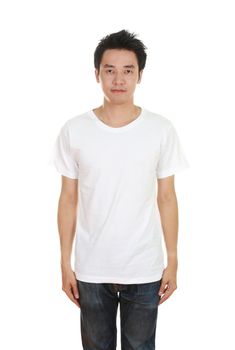 man with blank t-shirt isolated on white background