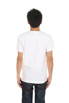 man with blank t-shirt (back side) isolated on white background