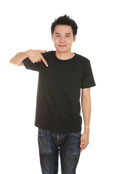 man with blank black  t-shirt isolated on white background