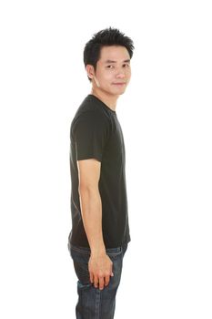 man with black t-shirt (side view) isolated on white background