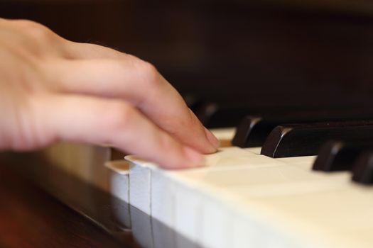 Close up of hands playing the classic wood  piano