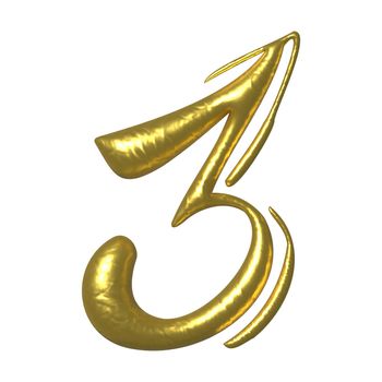 Golden shiny unique calligraphic numeral THREE 3