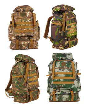 Camouflage backpack for the forest and military backpack isolated n white