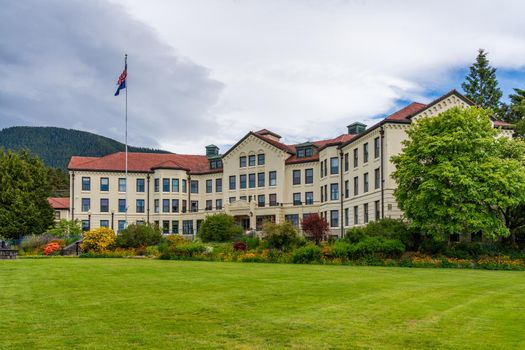 Sitka, AK - 8 June 2022: Exterior of the Alaska Pioneer retirement home in Sitka in Alaska