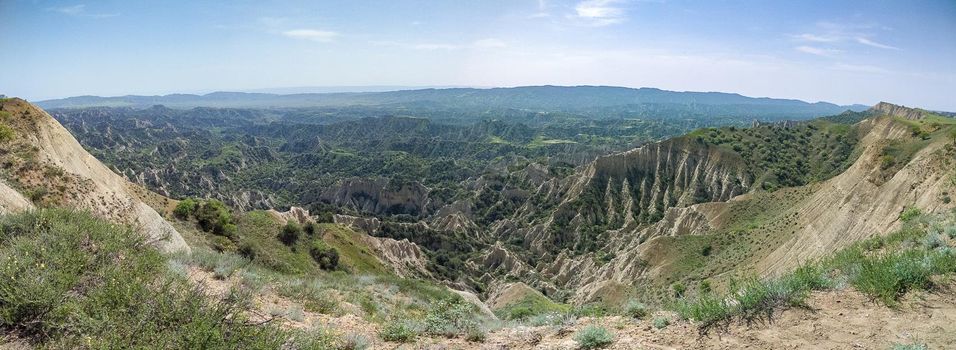 Hiking in Vashlovani reserve mountain landscape  in summer