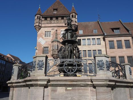 Tugendbrunnen fountain in Lorenzer Platz in Nuernberg, Germany