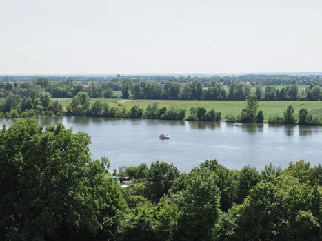 View of river Danube from the Walhalla hill in Donaustauf, Germany