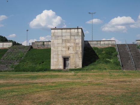 Zeppelinfeld translation Zeppelin Field designed by architect Albert Speer as part of the Nazi party rally ground in Nuernberg, Germany