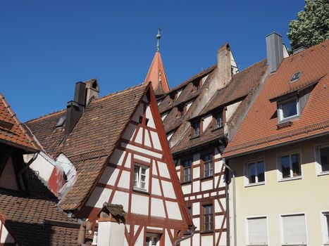 Ancient wooden frame houses in the old city centre in Nuernberg, Germany