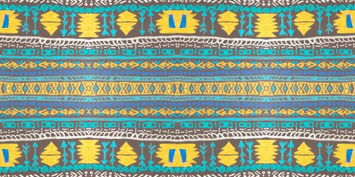 Vintage tribal ribbon. Seamless ethnic pattern. Geometric aztec background. Peru native ornament. Hand drawn tribal ribbon. Grunge navajo design for textile. Art indian print.
