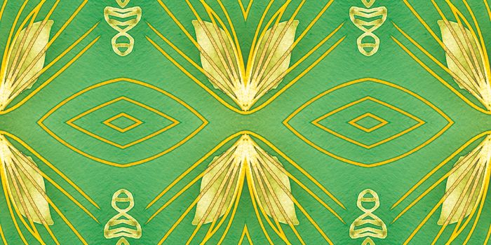 Seamless Folk boho pattern. Flower ethnic border. Hand drawn bohemian design. Geometric tribal print. Folk pattern. Watercolor traditional fabric. Vintage batik background. Folk ornament.