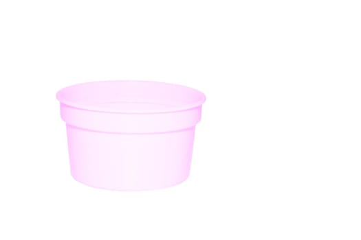 a wide mouthed cylindrical container made of glass or pottery and typically having a lid, used especially for storing product. Delicate pale pink purple plastic jar capacity of isolated on white