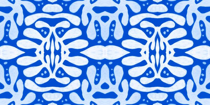 Vintage blue ceramic. Abstract portugal background. Retro portuguese design. Floral tile pattern. Damask traditional patchwork. Azulejo talavera mosaic. Seamless blue ceramic.