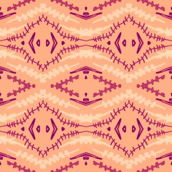 Seamless Folk ornament. Flower ethnic fabric. Hand drawn tribal border. Geometric bohemian texture. Folk pattern. Vintage traditional print. Watercolor abstract background. Folk boho pattern.