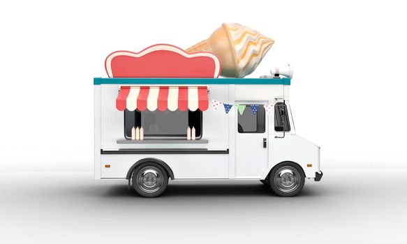 3d rendering of an ice cream van on a white background 5k