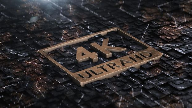 3d render Digital background with 4k ultra hd gold logo 4k