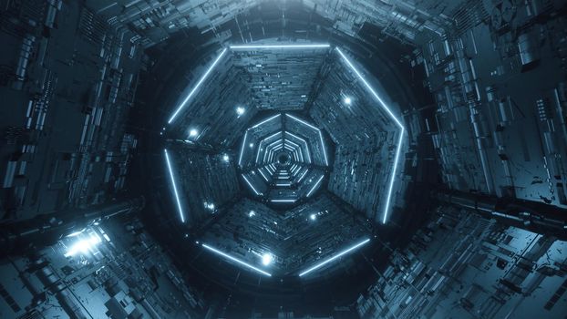 3d rendering Digital futuristic neon tunnel 4k