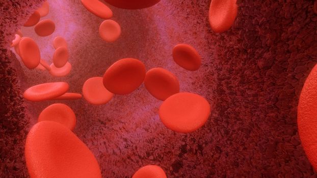 3d rendering Blood cells flowing through arteries or veins 4k