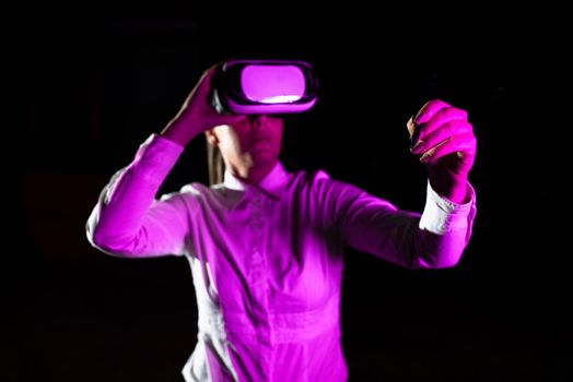 Woman Holding Pen During Professional Training Through Vr Headset.