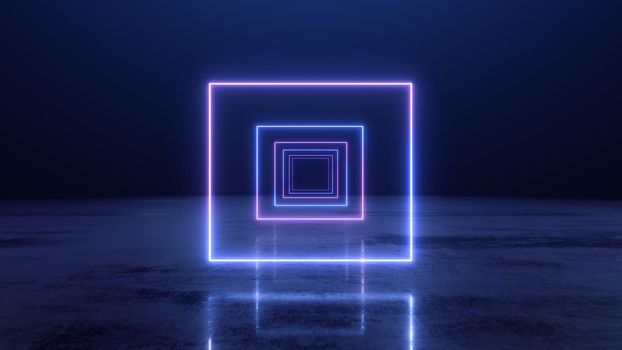 3d render abstract Neon square tunnel 4k