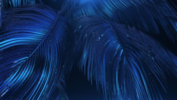 3D rendering Blue-violet abstract palms with glitter 4k