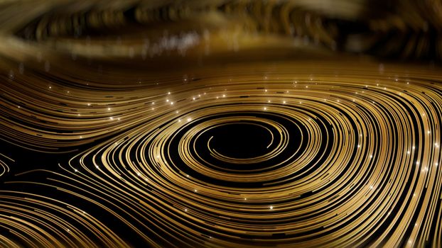 3D rendering Abstract gold round network background 4K