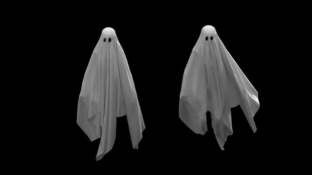 3d rendering Flying white Ghost on a black background 4k