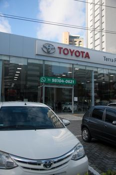 salvador, bahia, brazil - july 19, 2022: facade of a Toyota manufacturer dealership in Salvador city.