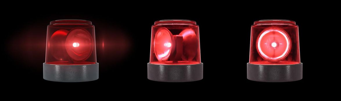 3d render Red warning light with flare on a black background in 7k