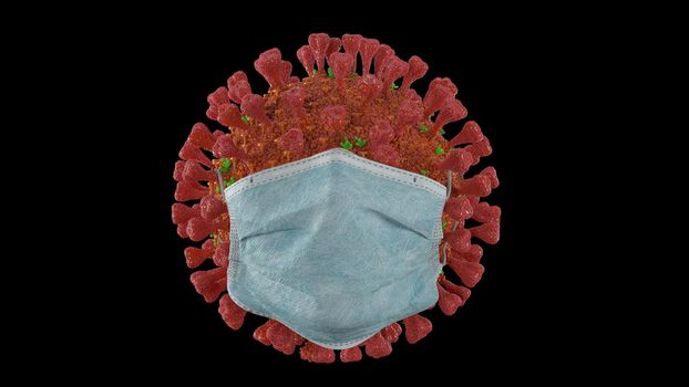 3d render coronavirus with medical mask alpha channel in 4k