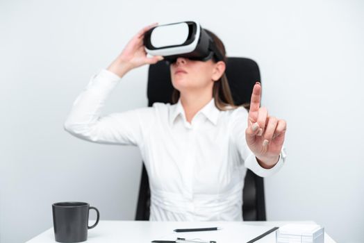 Woman Learning Professional Skill Through Virtual Reality Simulator.