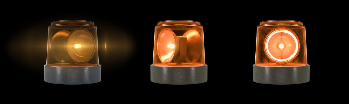 3d render orange warning light with flare on a black background in 7k